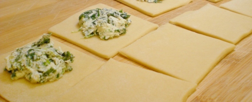 Spinach and Goat Cheese Ravioli prepped for closing
