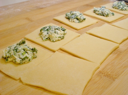 Spinach and Goat Cheese Ravioli prepped for closing