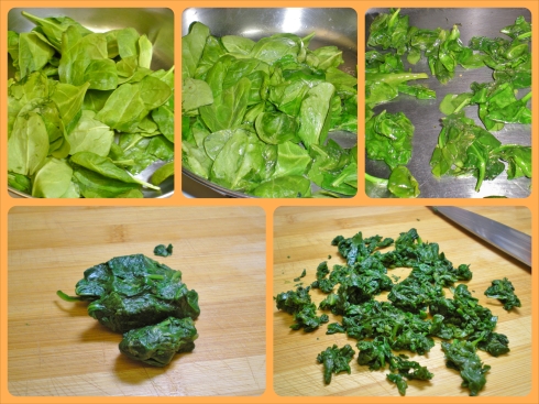 Cooking down the spinach and chopping it up for the filling.